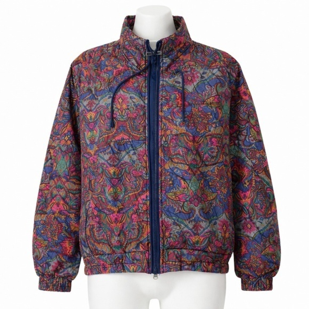 Vintage Bomber Jacket Medium Quilted 100% Silk Quilted Paisley Pink